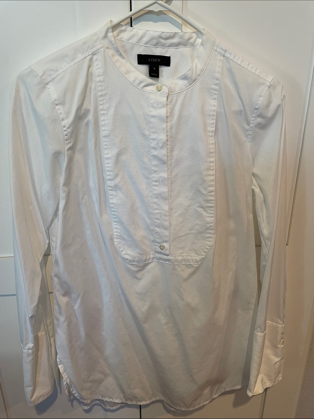 J. Crew White Bib Button-Down Blouse